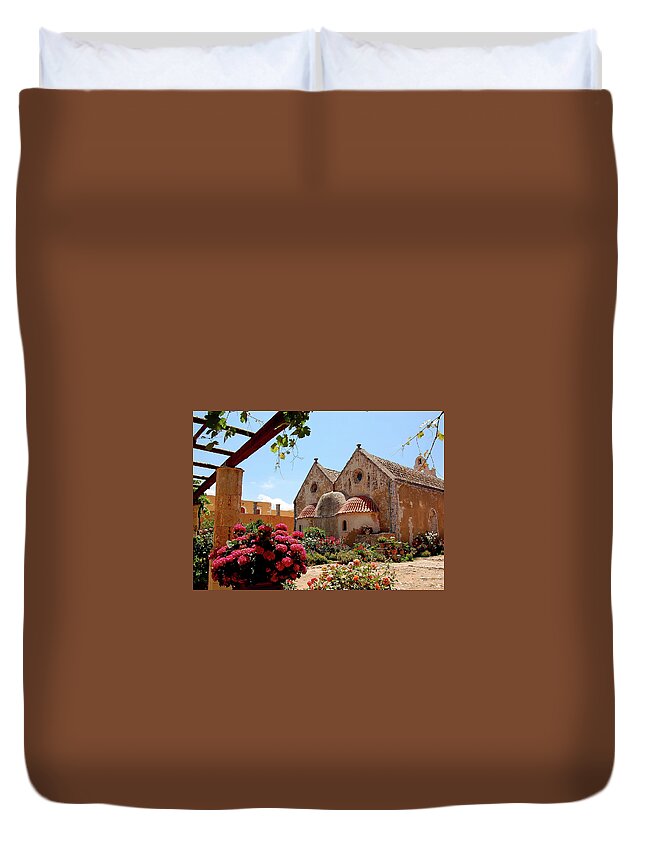 Greece Duvet Cover featuring the photograph Cretes Monastery Of Arkadi by Brent Scheneman
