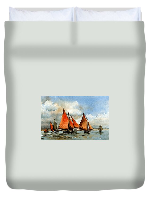 Ireland Duvet Cover featuring the painting Criniu na mBad, Galway Bay. by Val Byrne