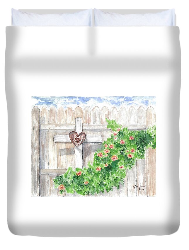 Cross Duvet Cover featuring the painting In the Garden with Him - Watercolor by Claudette Carlton