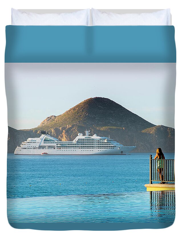 Cabo Duvet Cover featuring the photograph Cruise Ship View by Bill Cubitt