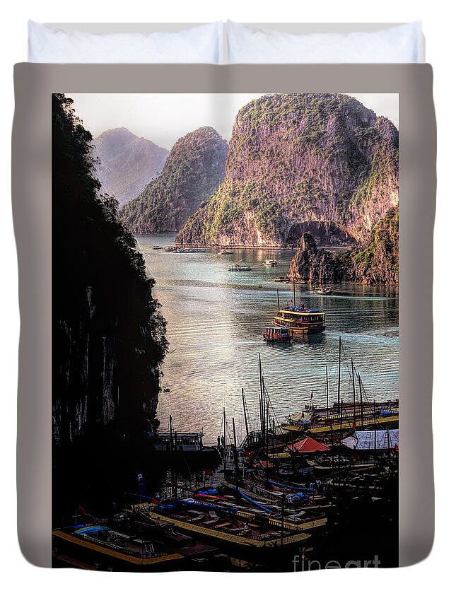 Vietnam Duvet Cover featuring the photograph Cruise Ships Docked Ha Long Bay I by Chuck Kuhn
