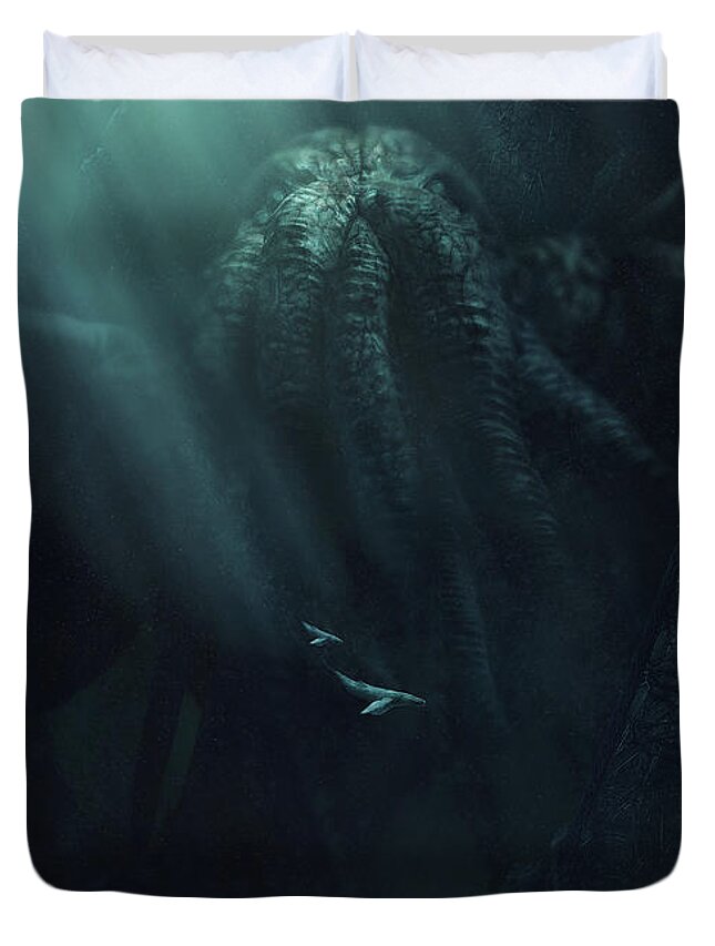 Lovecraft Duvet Cover featuring the photograph Cthulhu and the Whales by Guillem H Pongiluppi