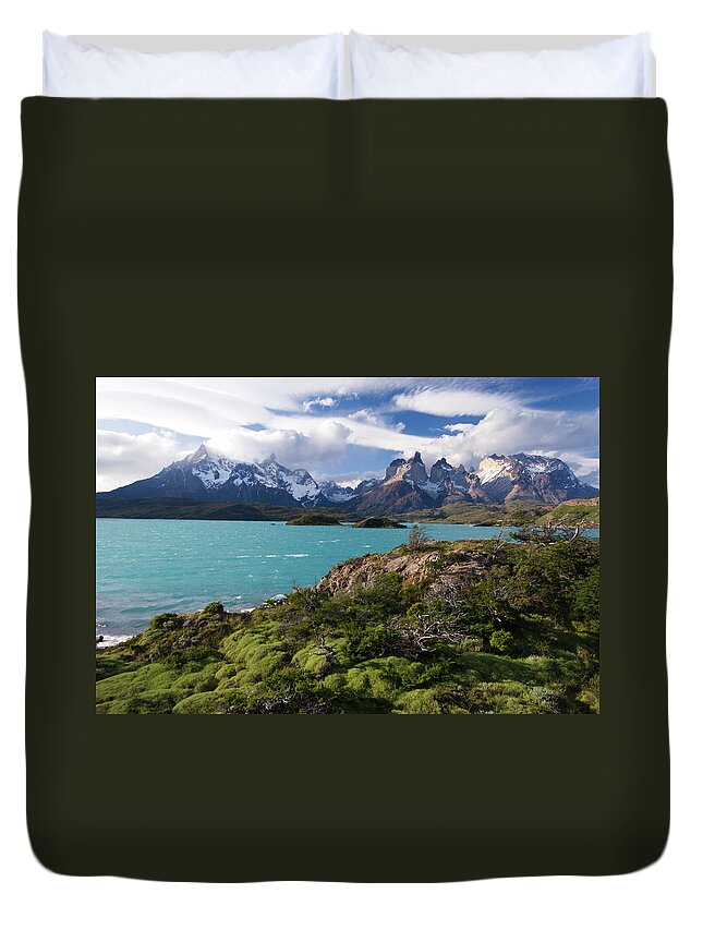 Scenics Duvet Cover featuring the photograph Cuernos Massif And Lago Pehoe, Andes by John Elk Iii