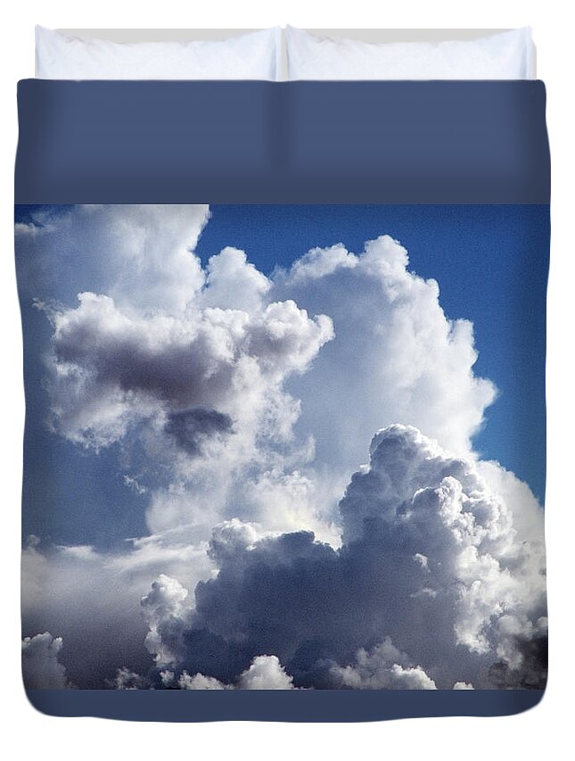 Scenics Duvet Cover featuring the photograph Cumulus Clouds Against Blue Sky by Andrew Holt