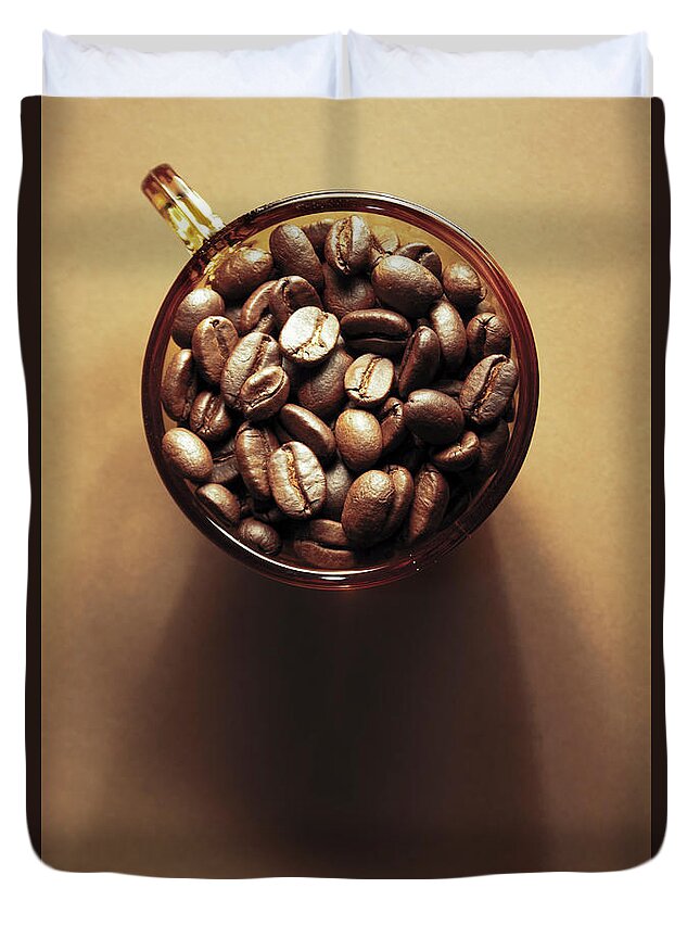 Shadow Duvet Cover featuring the photograph Cup Of Coffee Beans by Dhammika Heenpella / Images Of Sri Lanka