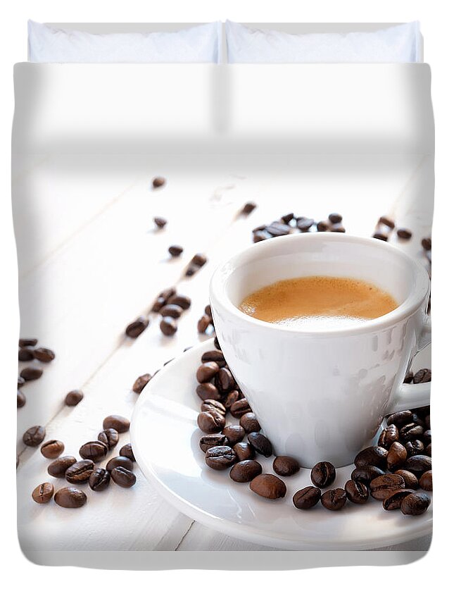 Outdoors Duvet Cover featuring the photograph Cup Of Espresso by Gm Stock Films