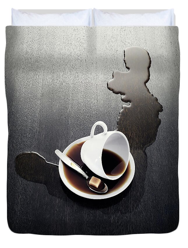 Sweden Duvet Cover featuring the photograph Cup With Spilled Coffee by Johner Images
