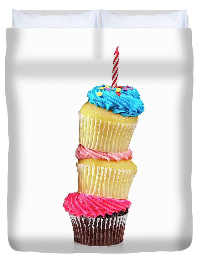 Unhealthy Eating Duvet Cover featuring the photograph Cupcakes In A Stack by Lew Robertson