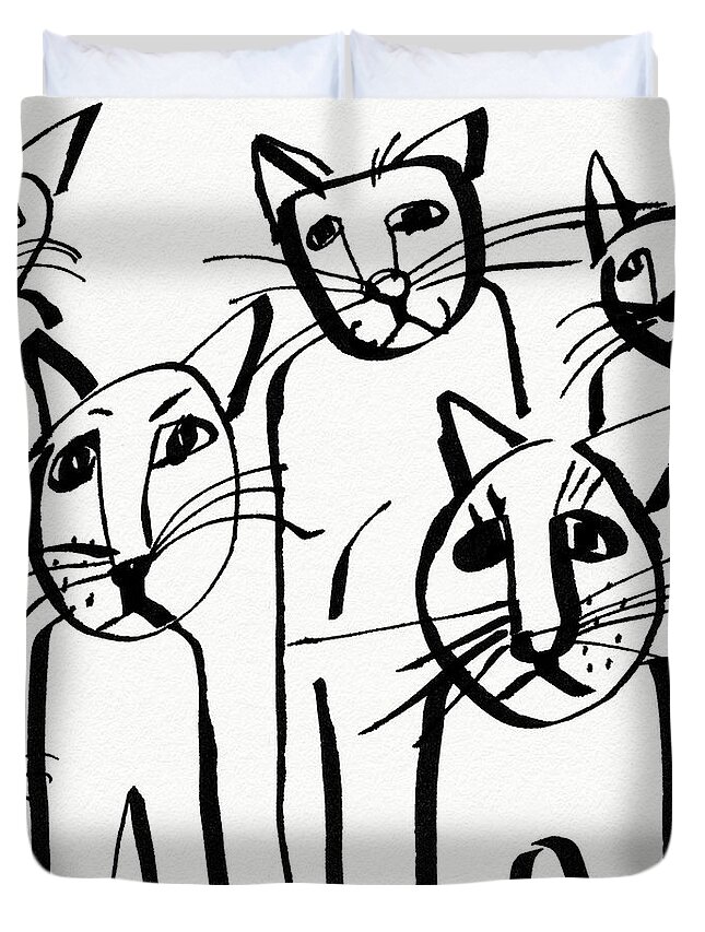 Cats Duvet Cover featuring the drawing Curious Cats- Art by Linda Woods by Linda Woods