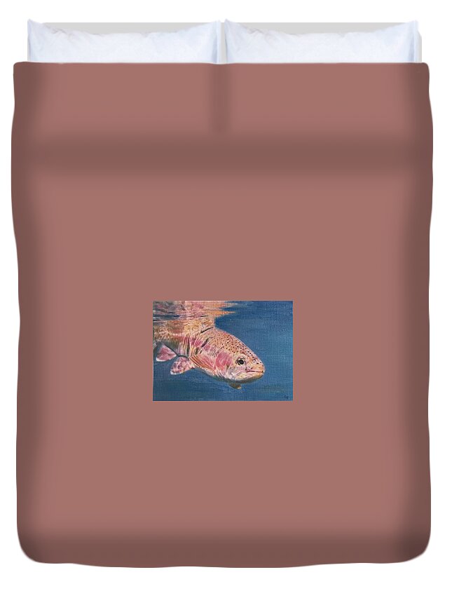 Trout Duvet Cover featuring the painting Curious Trout by Cara Frafjord