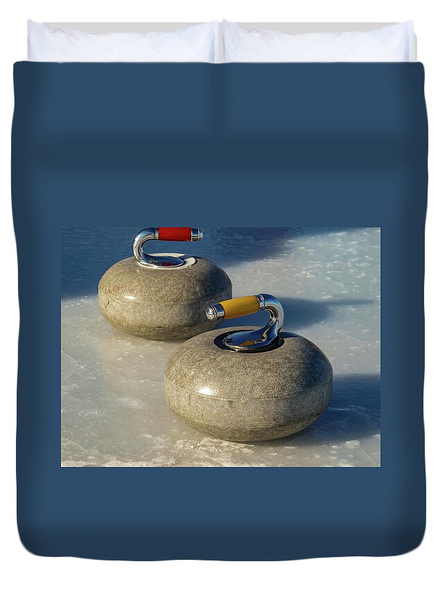 Curling Duvet Cover featuring the photograph Curling Stones by Laura Smith