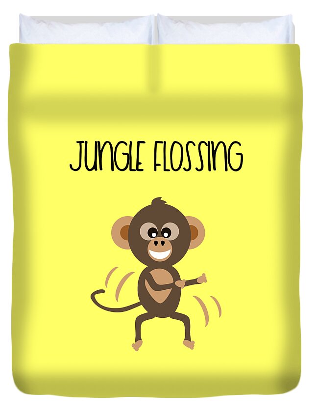 Monkey Duvet Cover featuring the digital art Cute Animal Monkey Jungle Flossing by Barefoot Bodeez Art