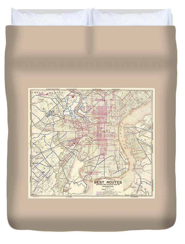 Philadelphia Duvet Cover featuring the mixed media Cyclers' and drivers' best routes in and around Philadelphia by Frank H Taylor
