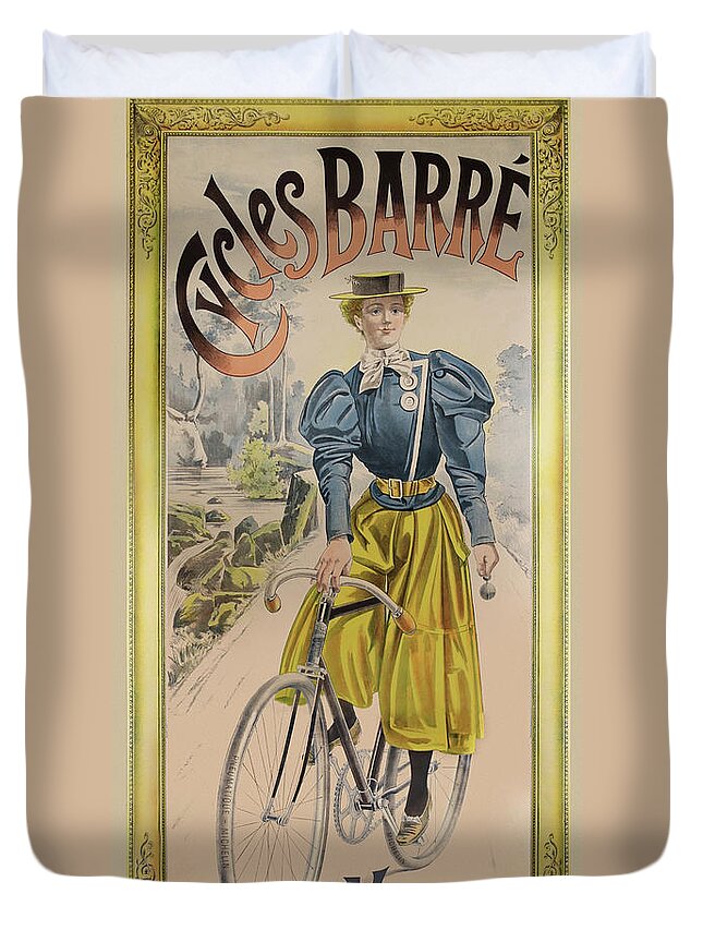 Bicycle Duvet Cover featuring the painting Cycles Barr Niort by Anonymous