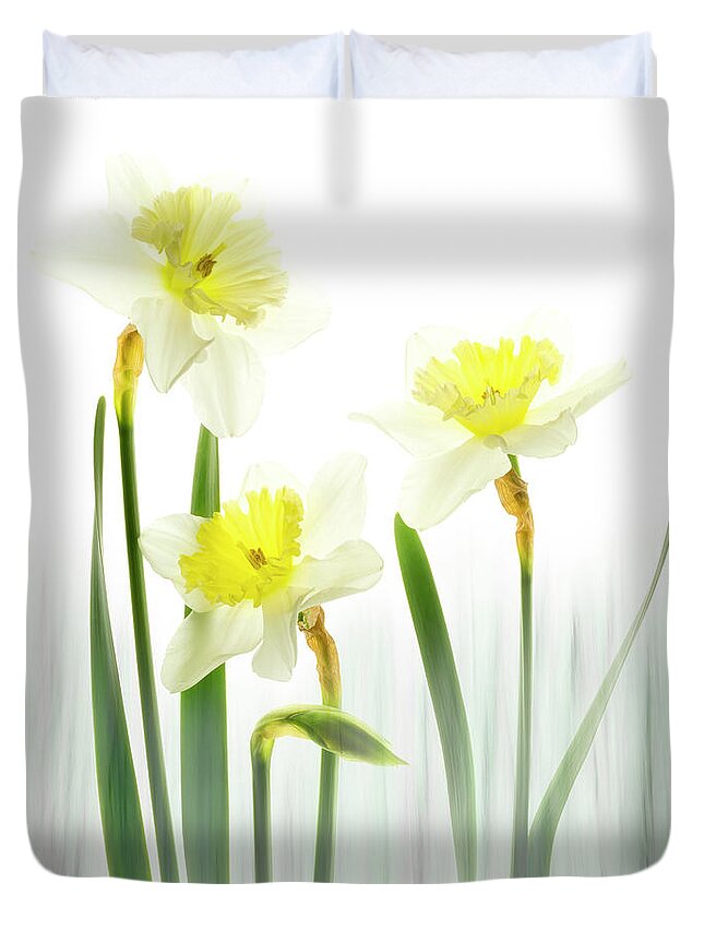Summer Duvet Cover featuring the photograph Daffodils in a meadow. by Usha Peddamatham