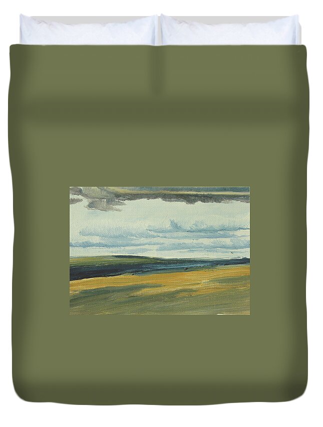 Landscape Duvet Cover featuring the painting dagrar over salenfjallen- Shifting daylight over mountain ridges, 12 of 12_0146_55x75 cm by Marica Ohlsson