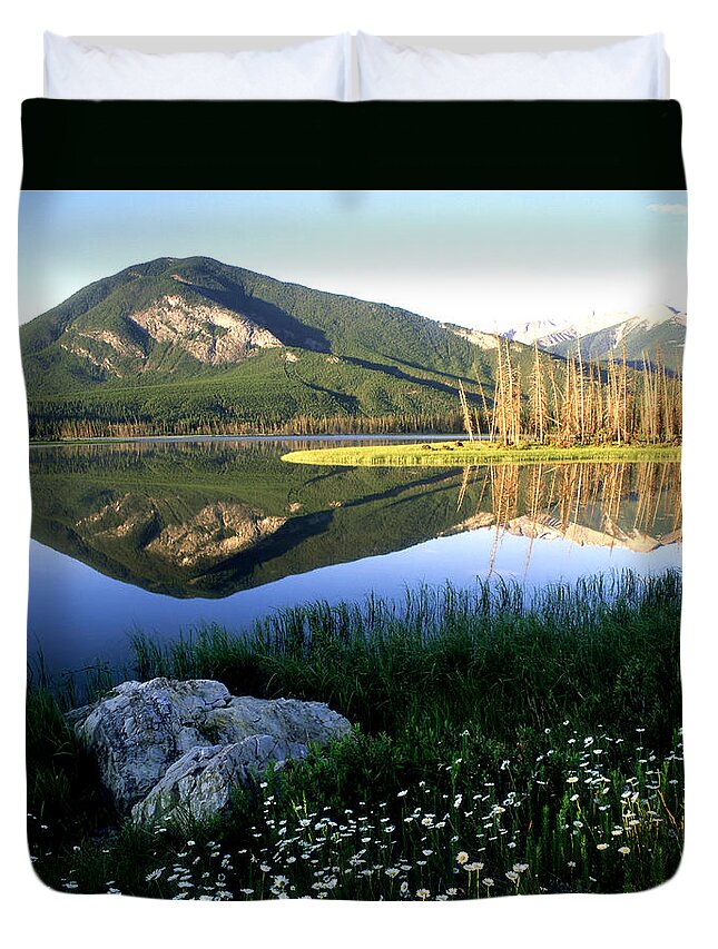Tranquility Duvet Cover featuring the photograph Daisies Along Vermillion Lakes, Banff by Adam Jones