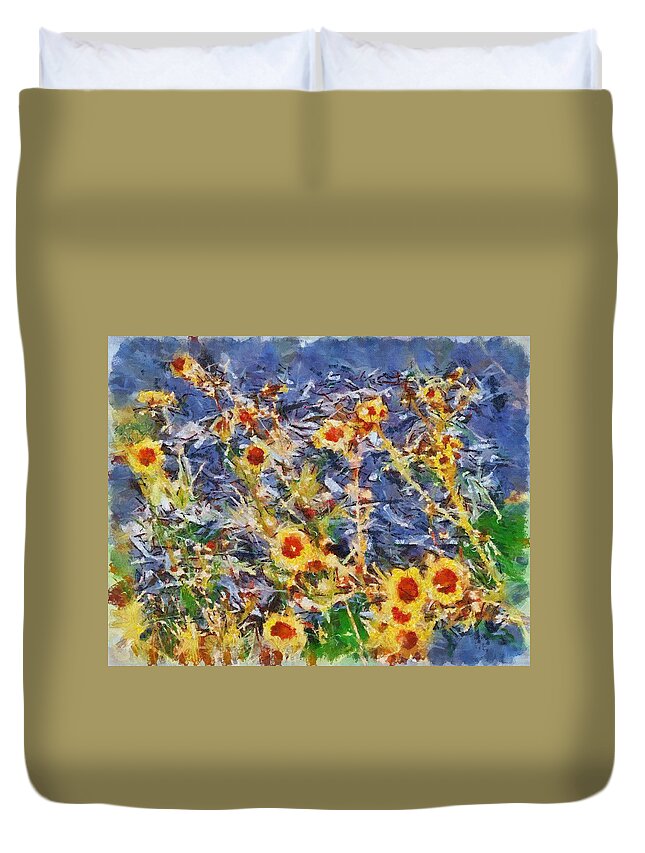 Daisies Duvet Cover featuring the mixed media Daisies by Christopher Reed