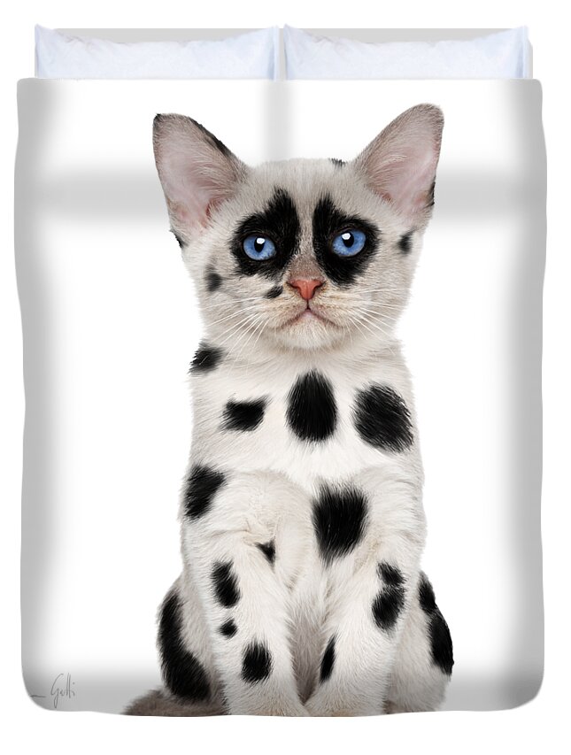Cat Duvet Cover featuring the digital art Dalmatian Cat by Andrea Gatti