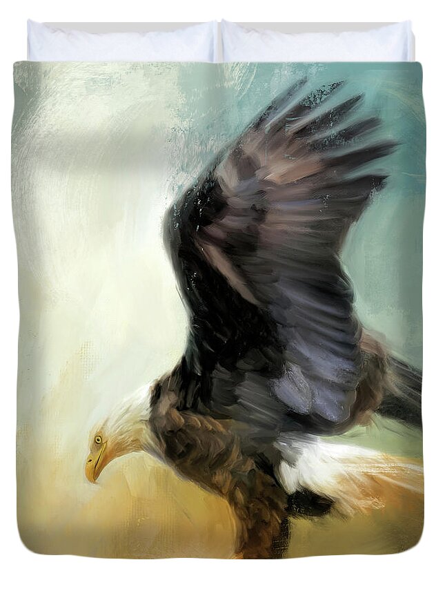Colorful Duvet Cover featuring the painting Dance Of The Bald Eagle by Jai Johnson