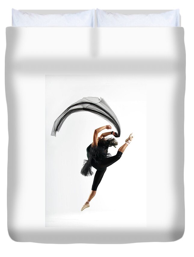 Ballet Dancer Duvet Cover featuring the photograph Dancer Jumping by Andrasimionescu