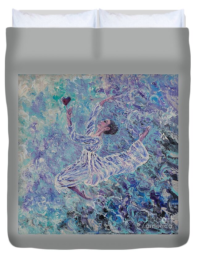 Dance Duvet Cover featuring the painting Dancing Her Heart Out by Linda Donlin