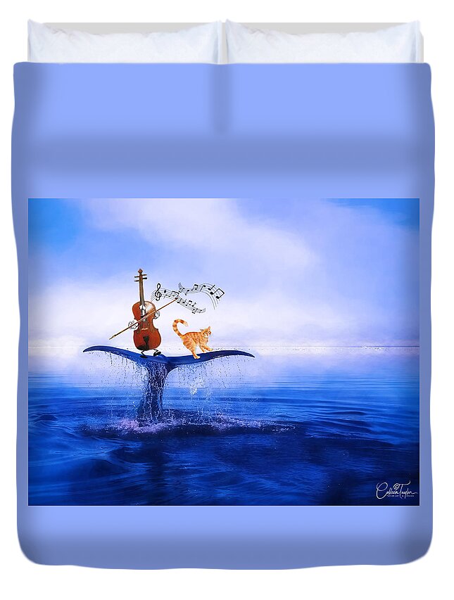 Fiddles Duvet Cover featuring the mixed media Dancing on Whale Tails by Colleen Taylor