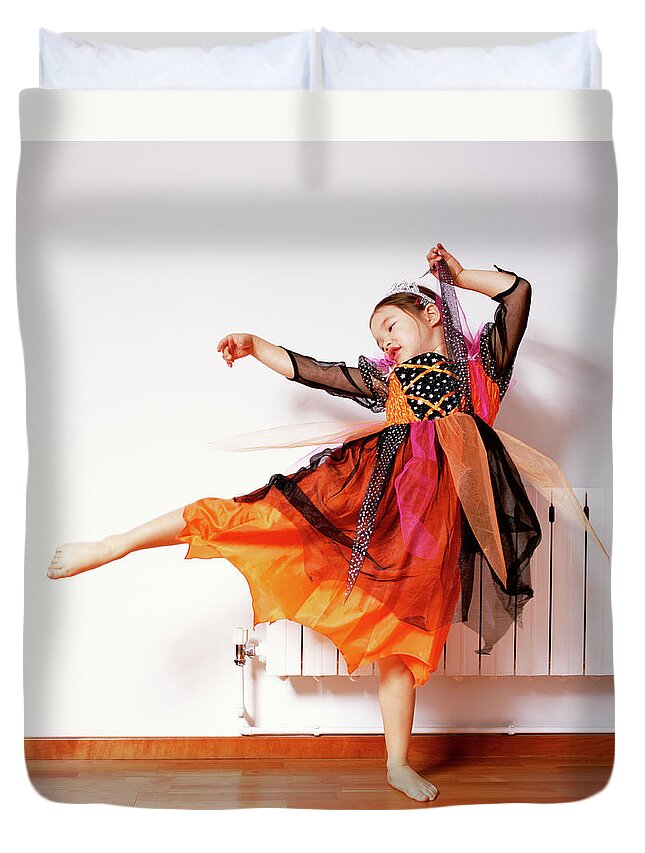 4-5 Years Duvet Cover featuring the photograph Dancing Six Year Old Girl by Peter Dazeley