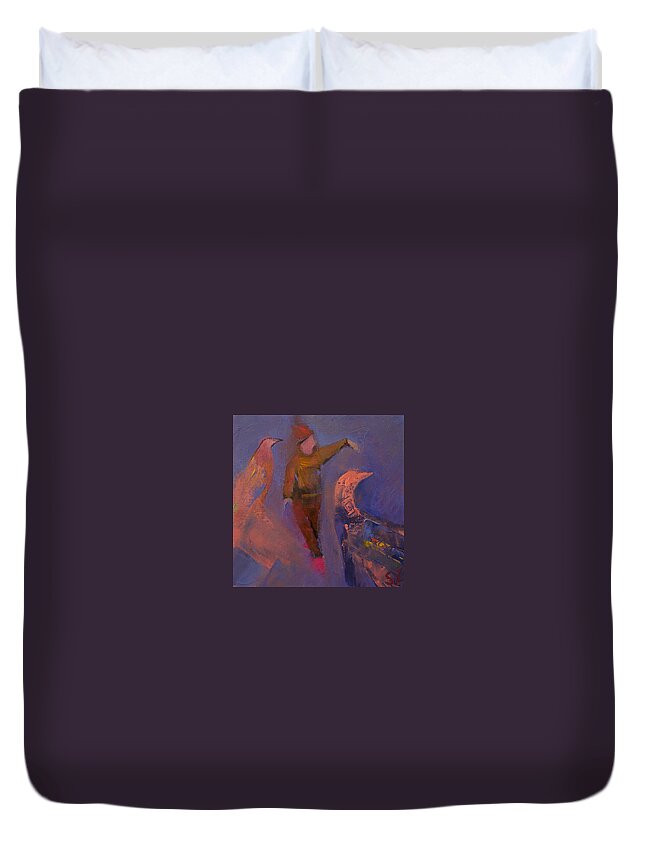 Oil Painting Duvet Cover featuring the painting Dancing with Birds by Suzy Norris