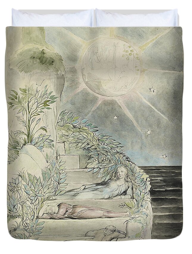 William Blake Duvet Cover featuring the painting Dante And Statius Sleeping, Virgil Watching Watercolor by William Blake