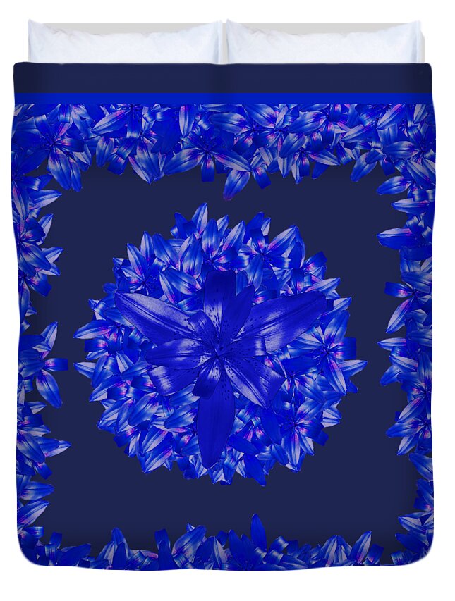 Dark Blue Duvet Cover featuring the digital art Dark Blue Floral for Home Decor by Delynn Addams