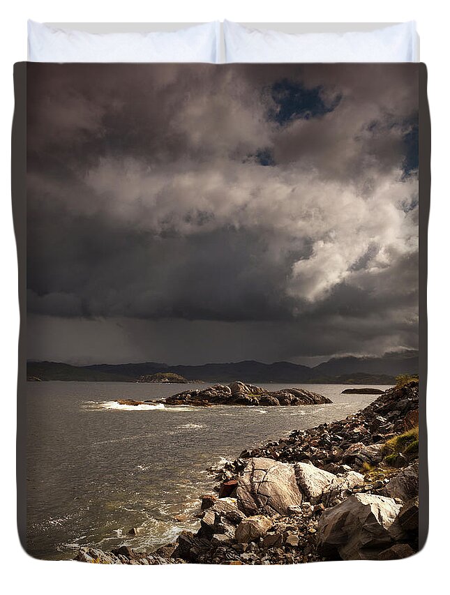 Scotland Duvet Cover featuring the photograph Dark Clouds Over The Water Along The by John Short / Design Pics