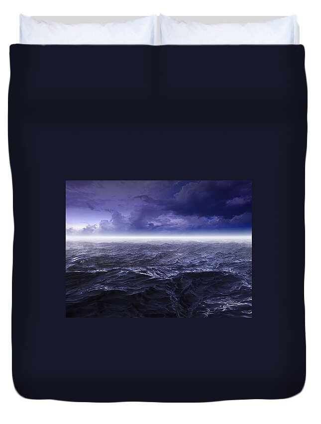 Scenics Duvet Cover featuring the photograph Dark Stormy Sea Waters At Night by Fpm
