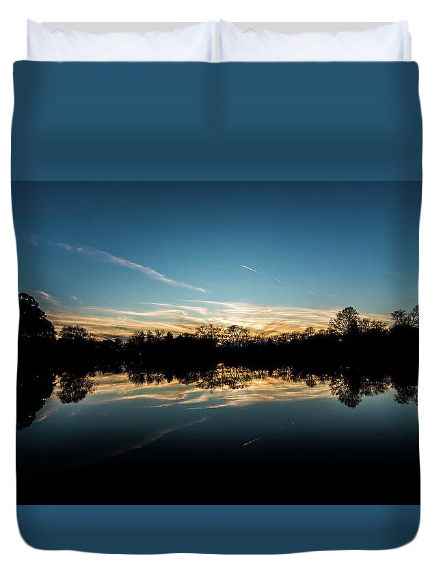 St. Florian Duvet Cover featuring the photograph Dark Sunset - Reflections by James-Allen