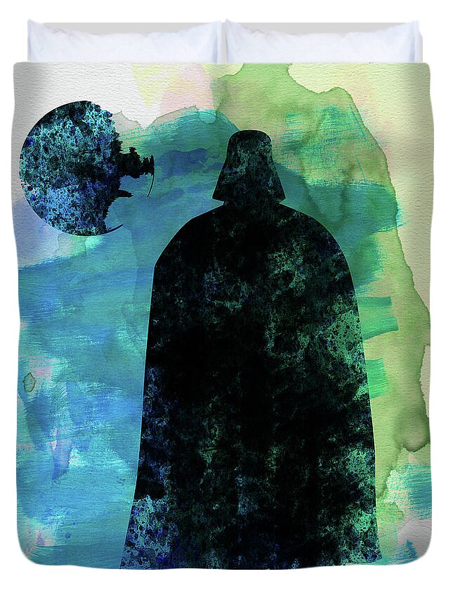 Darth Vader Duvet Cover featuring the mixed media Darth and a Star Watercolor by Naxart Studio