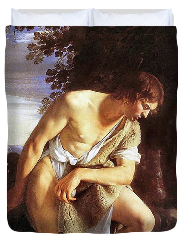Orazio Gentileschi Duvet Cover featuring the painting David Contemplating by Orazio Gentileschi