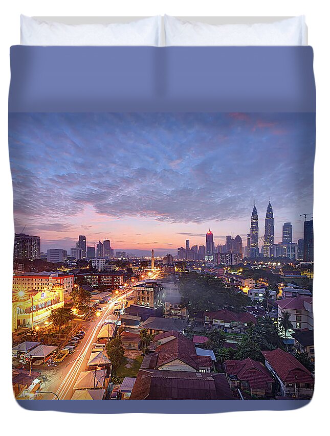 Dawn Duvet Cover featuring the photograph Dawn In Kuala Lumpur by Tuah Roslan