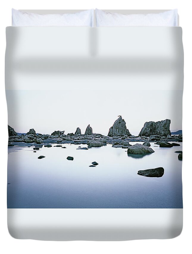 Scenics Duvet Cover featuring the photograph Dawn Over Rugged Coastline In Wakayama by Micha Pawlitzki