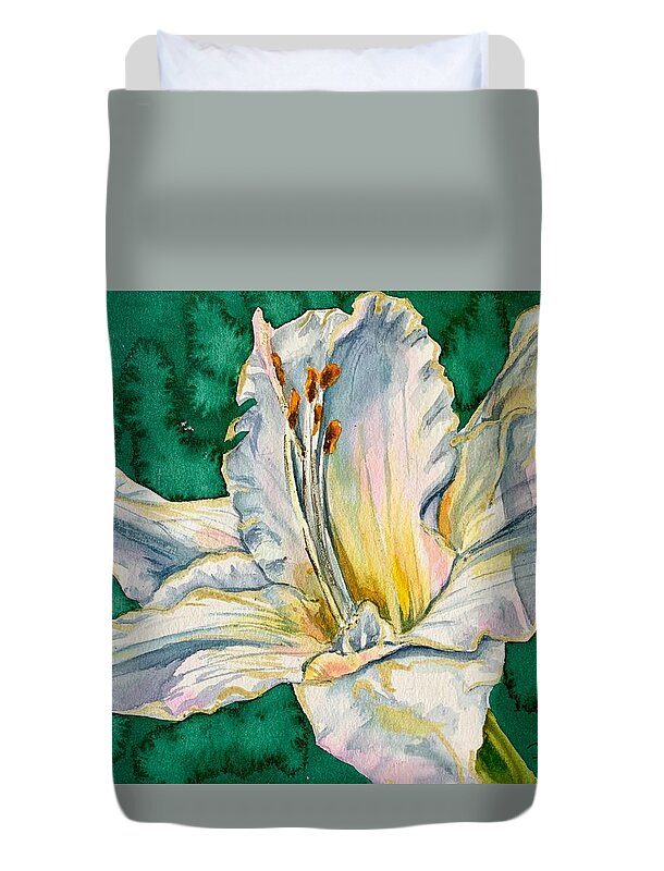  Duvet Cover featuring the painting Daylily W by Diane Ziemski
