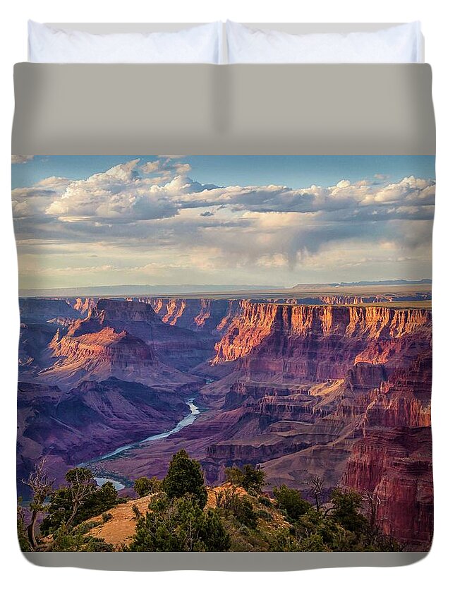Grand Canyon Duvet Cover featuring the photograph Day's End at Desert View Watch Tower by Marisa Geraghty Photography