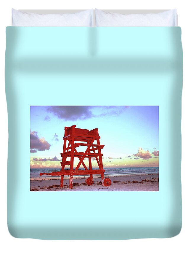 Empty Duvet Cover featuring the photograph Daytona Beach Lifeguard Stand At by Thomas Damgaard Sabo, Damgaard Photography