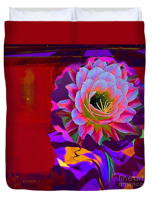 Square Duvet Cover featuring the mixed media Dazzle My Cactus by Zsanan Studio