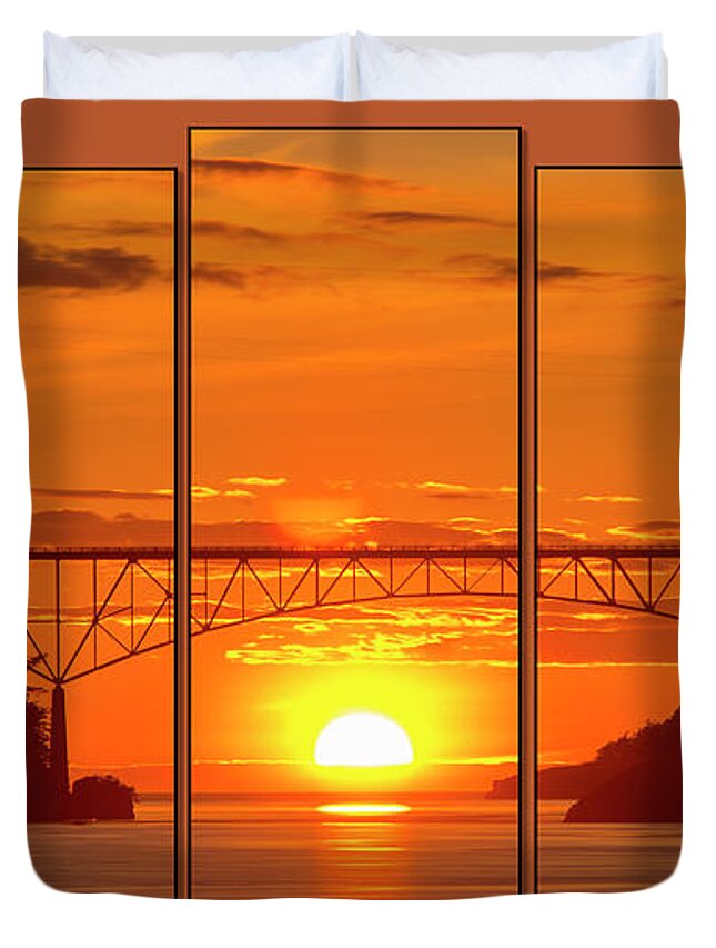 Deception Pass Duvet Cover featuring the photograph Deception Pass Sunset Panels by Tony Locke