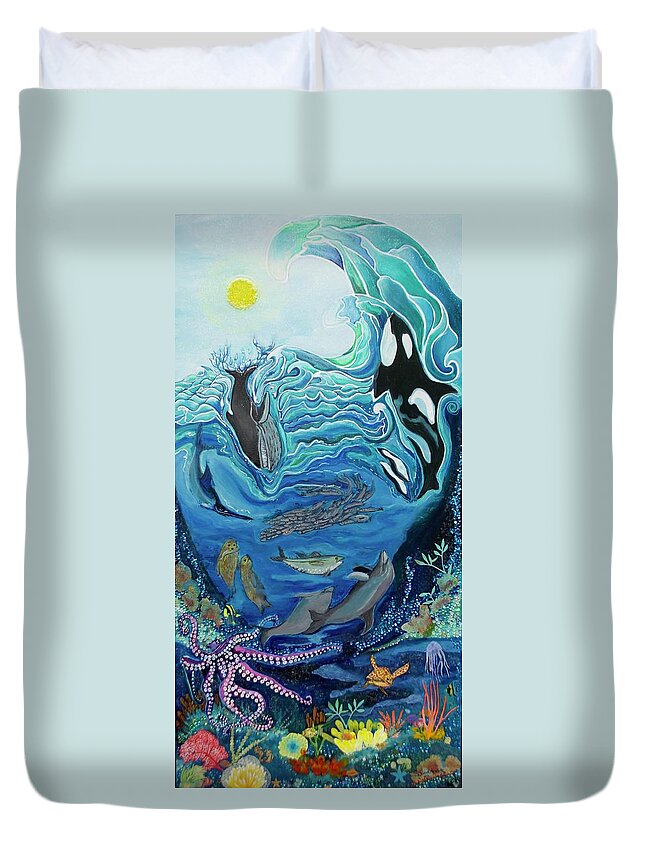 Ocean Duvet Cover featuring the painting Deep Sea Treasures by Patricia Arroyo