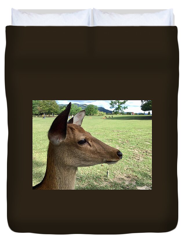 Deer Duvet Cover featuring the photograph Deer profile by Batabatabat Batayan