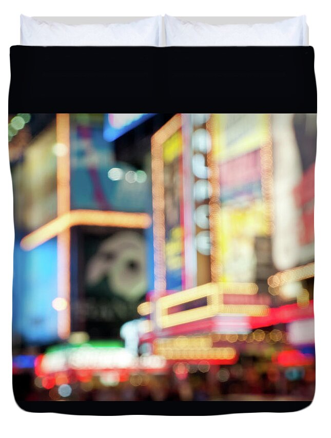 Outdoors Duvet Cover featuring the photograph Defocused Bright Lights Of Time Square by Travelif
