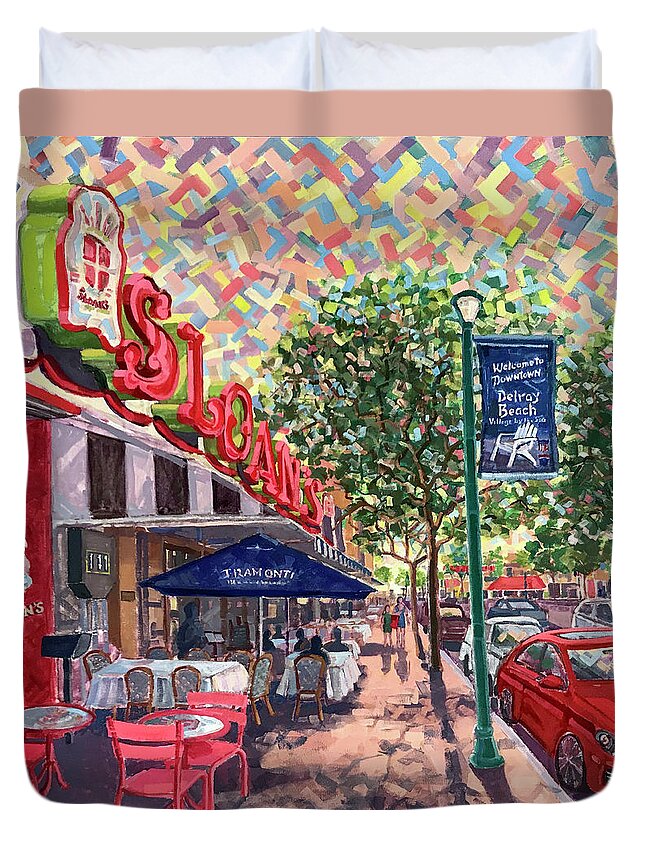 Sloan's Duvet Cover featuring the painting Delicious Delray by Ralph Papa