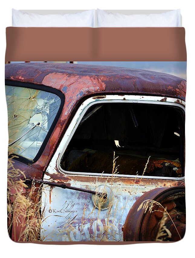 Rusted Truck Duvet Cover featuring the photograph Derelict Truck in Weeds by Kae Cheatham
