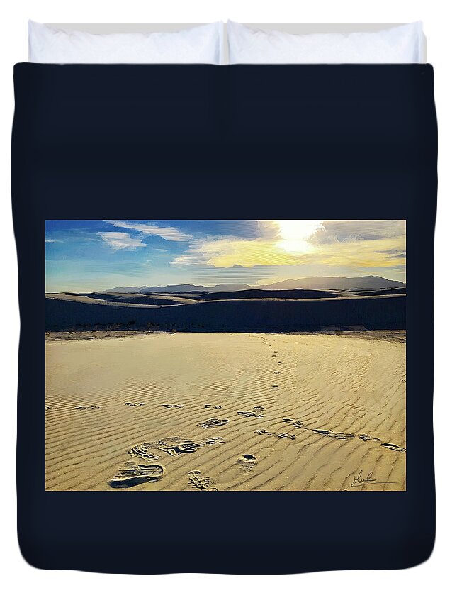 Desert Duvet Cover featuring the photograph Desert Footprints I by GW Mireles