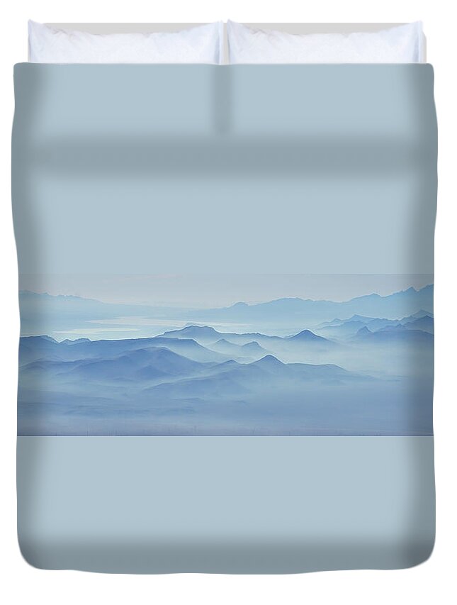 Desert Duvet Cover featuring the photograph Desert Mountains in Mists by Brooke Bowdren